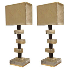 Pair of Murano Glass and Parchment shades Table Lamps Italy 1980