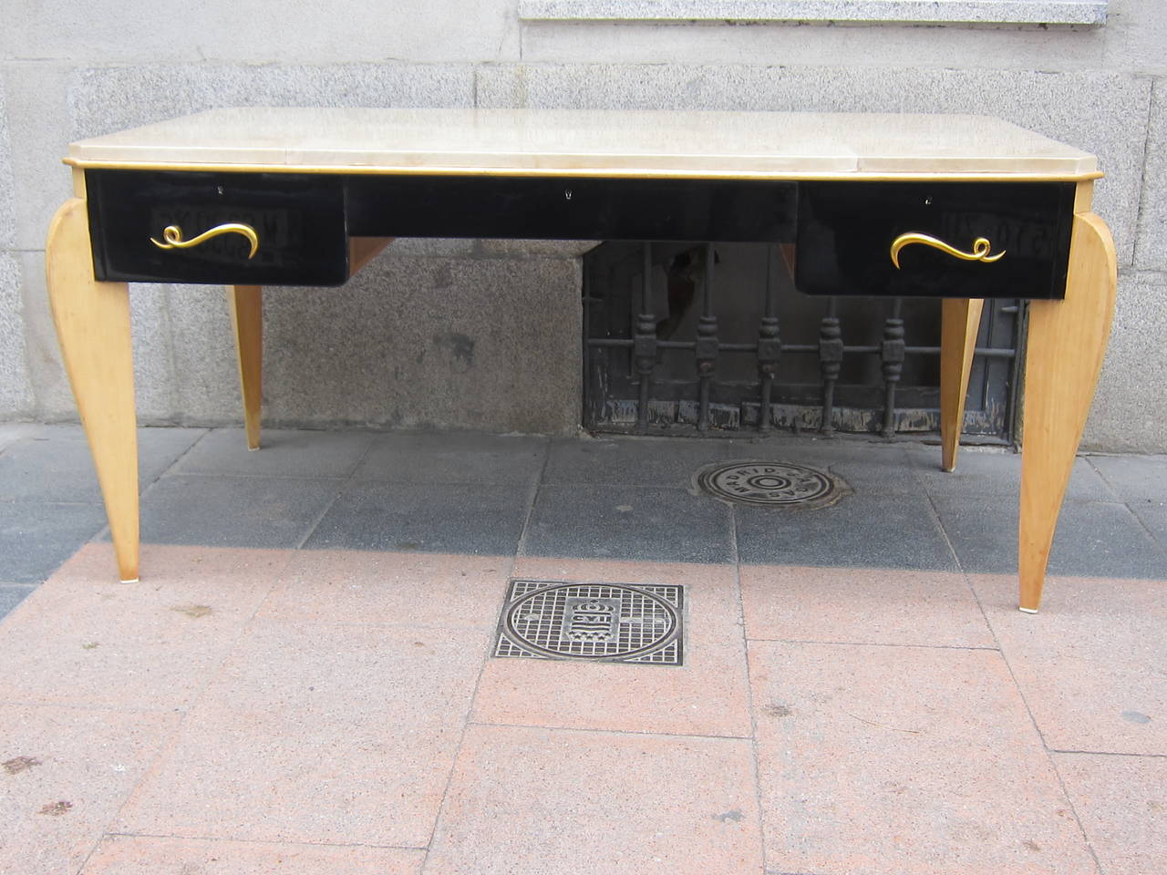 René Prou Sycamore Wood and Parchment-Top Writing Table, France 1940 For Sale 2