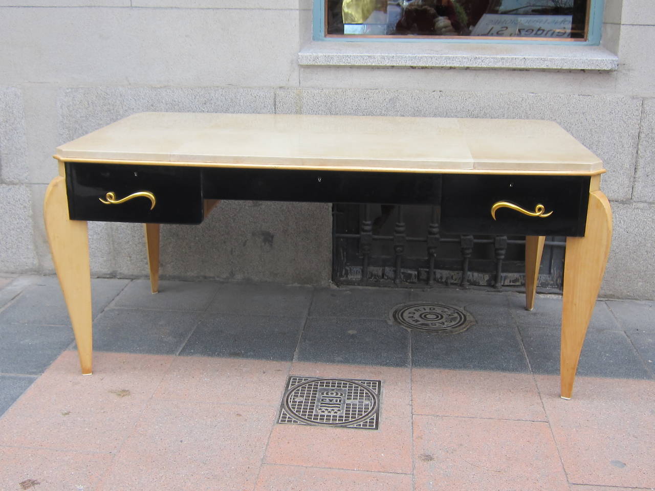 René Prou Sycamore Wood and Parchment-Top Writing Table, France 1940 For Sale 1