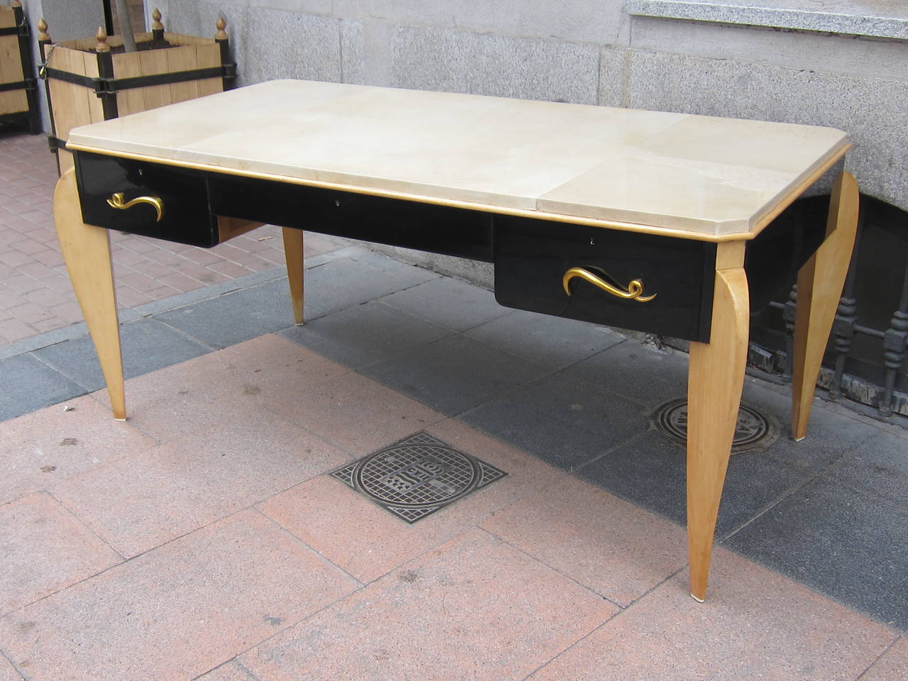 René Prou Sycamore Wood and Parchment-Top Writing Table, France 1940 For Sale 3