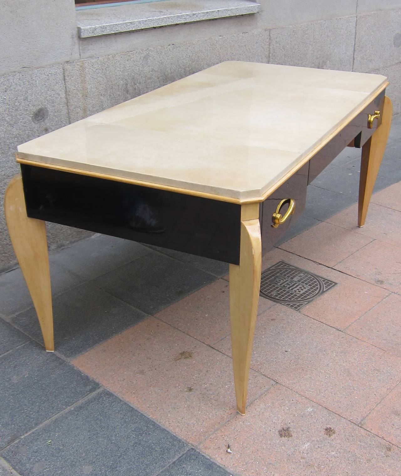René Prou Sycamore Wood and Parchment-Top Writing Table, France 1940 For Sale 4