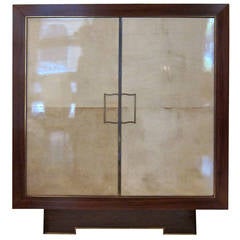 Andre Domin and Marcel Genevrier Mahogany and Parchment Cabinet, France 50"