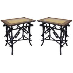 A pair of austrian tables in lacquer, carving wood and brass. Austria mid XXth