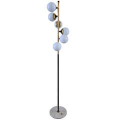 Stilnovo Floor Lamp with Carrara Marble Base and Gilded Brass, Italy, 1960s