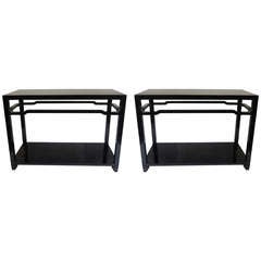 Pair of Sofa Tables in black lacquer, France, 1940s