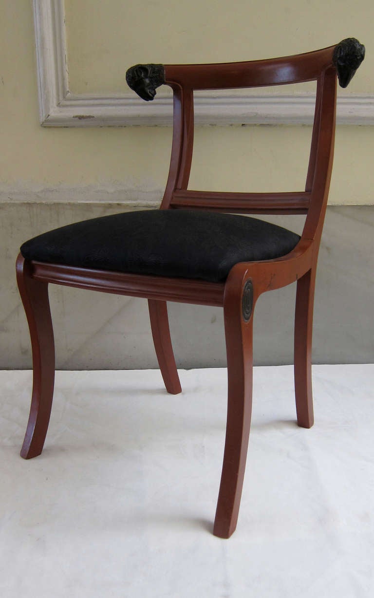 Six English Chairs with Carved Rams and Red Lacquer, England 19th Century