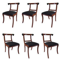 Six English Chairs with Carved Rams and Red Lacquer, England 19th Century