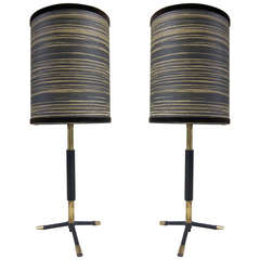 Pair of Lamps in Lacquered Iron and Golden Brass by Stylux, Italy, 1960s