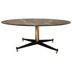 "Techno" Manufactory in Brass, Iron and Marble-Top Low Table, Italy 1950