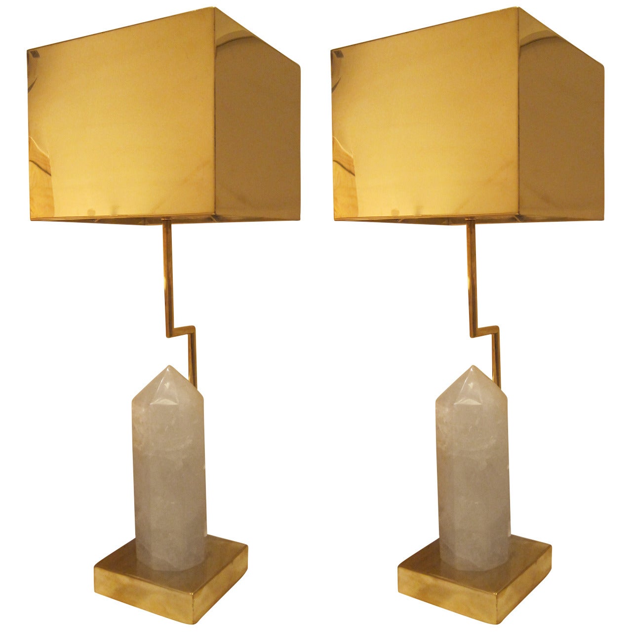 Gilded Brass and Quartz Pair of Table Lamps.