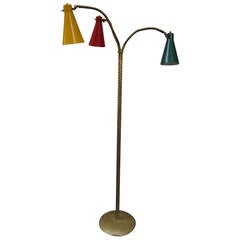Gilded Brass and Lacquered Aluminum Floor Lamp Italy 1950s