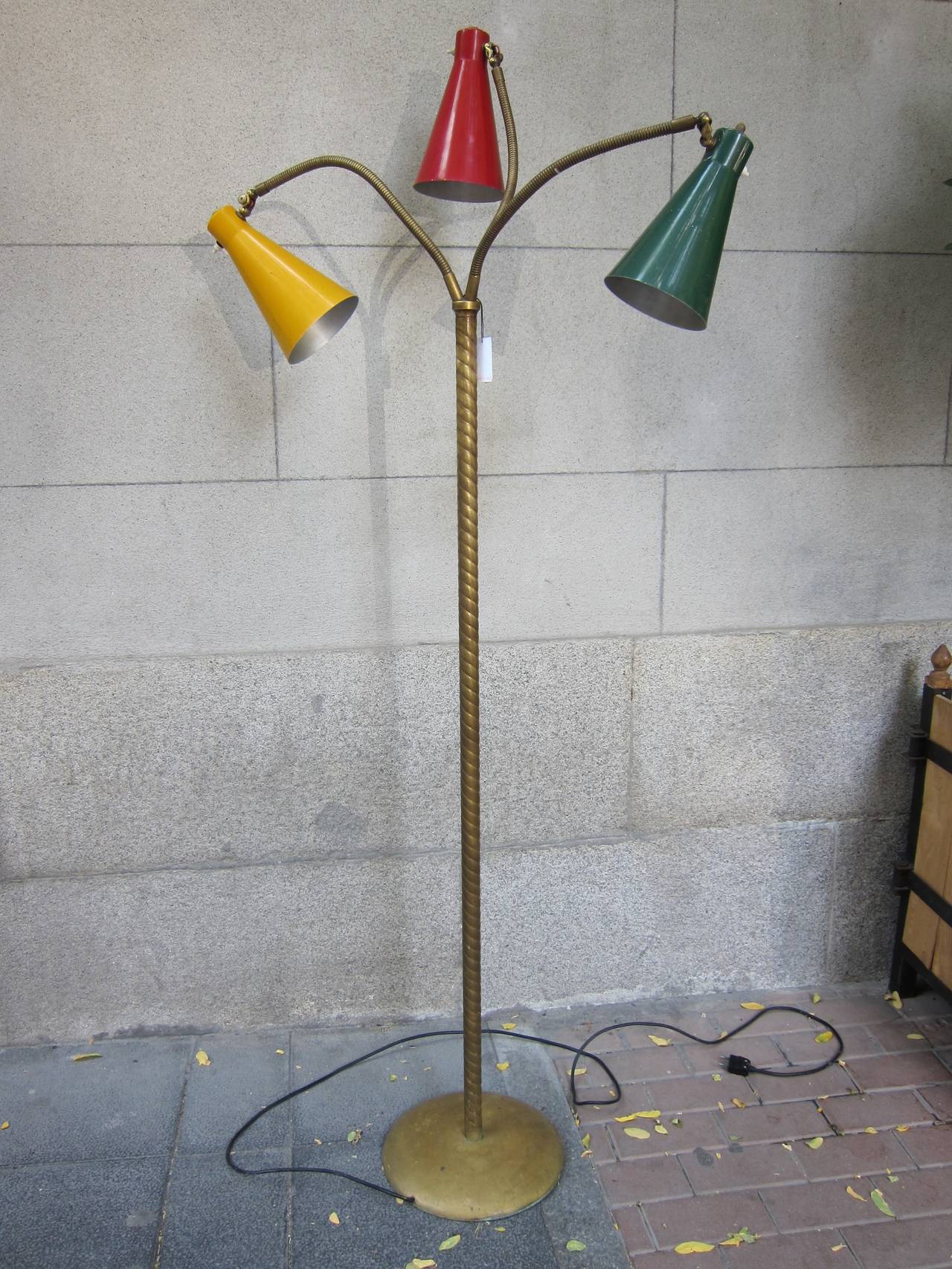 Italian Gilded Brass and Lacquered Aluminum Floor Lamp Italy 1950s