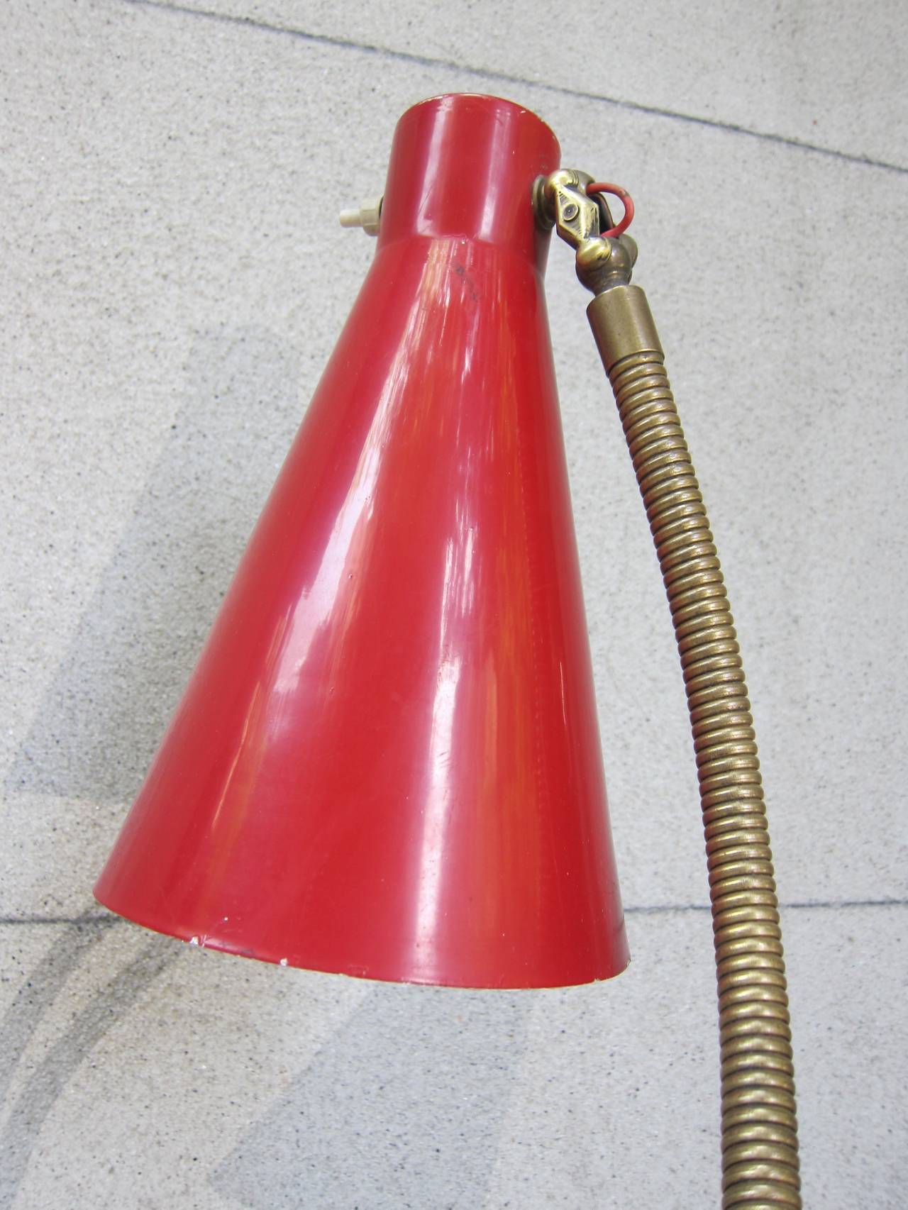 Mid-20th Century Gilded Brass and Lacquered Aluminum Floor Lamp Italy 1950s