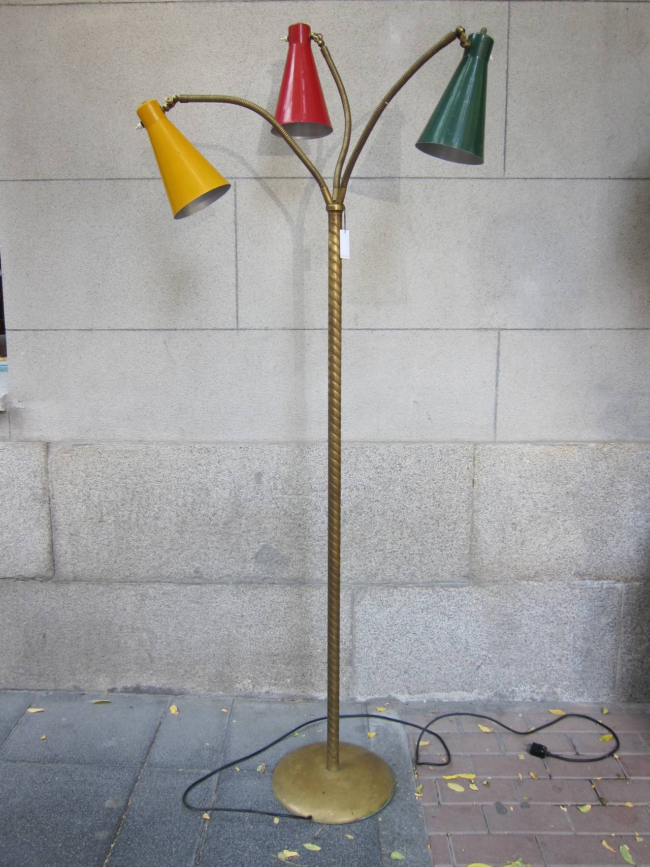 Gilded Brass and Lacquered Aluminum Floor Lamp Italy 1950s 3