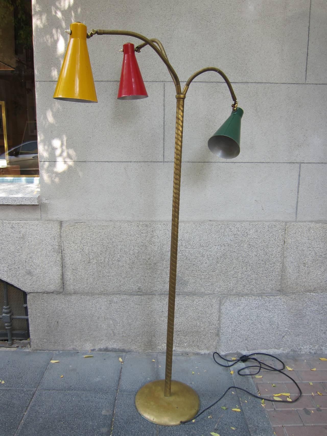 Gilded Brass and Lacquered Aluminum Floor Lamp Italy 1950s 4