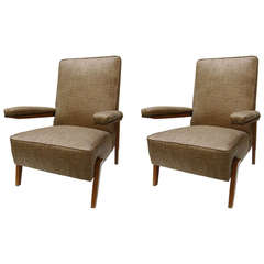 Pair of Oak Armchairs, France 1960