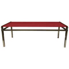 Gilded Brass Coffee Table with Red Glass Top, France, 1960s