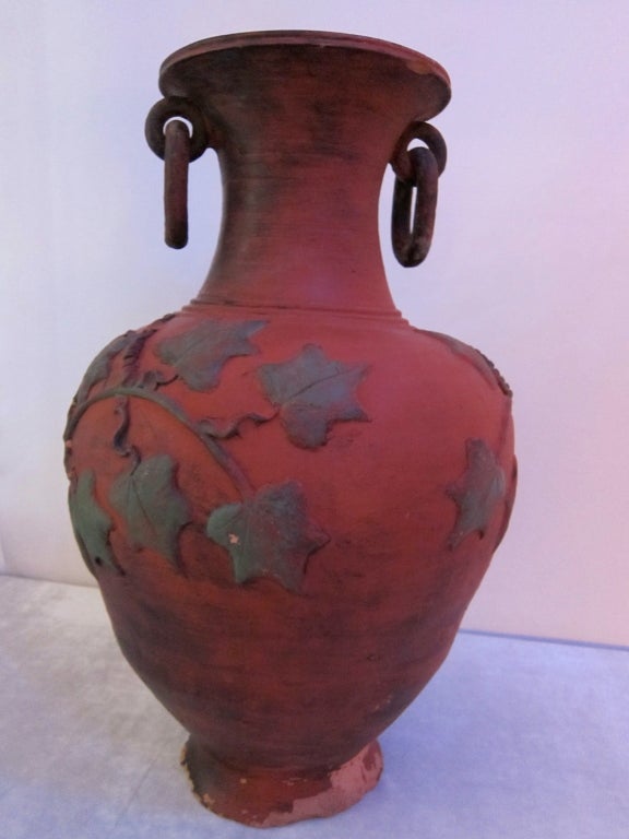A Neoclassical style polycromed terracotta big vase.