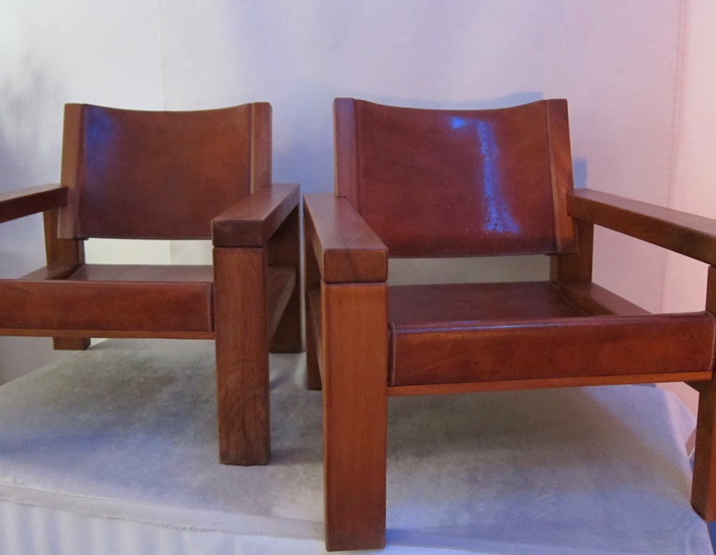Pair of Mahogany and Leather Low Armchairs