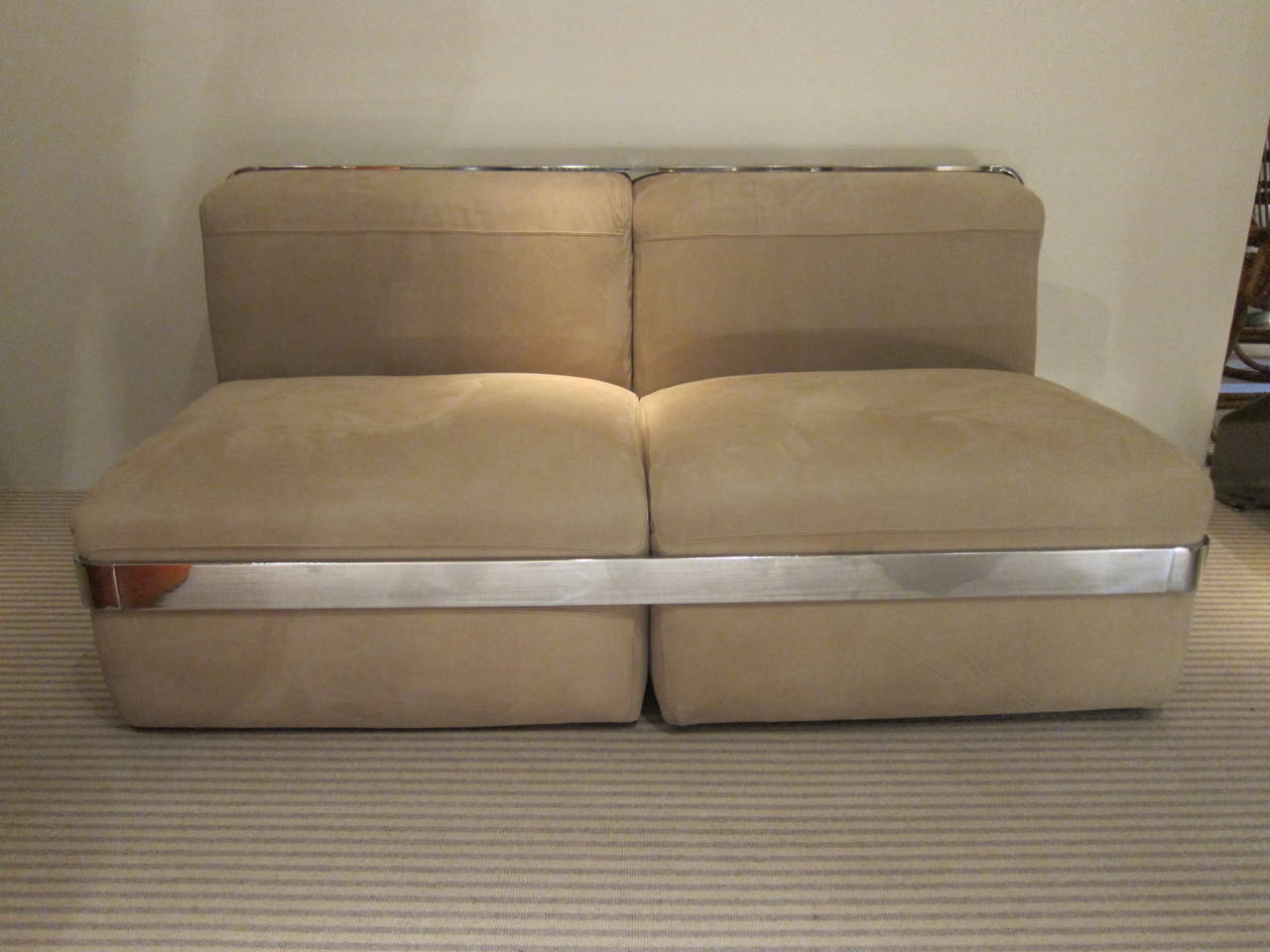 Chromed Steel and suede Upholstery Sofa, Italy 1970s