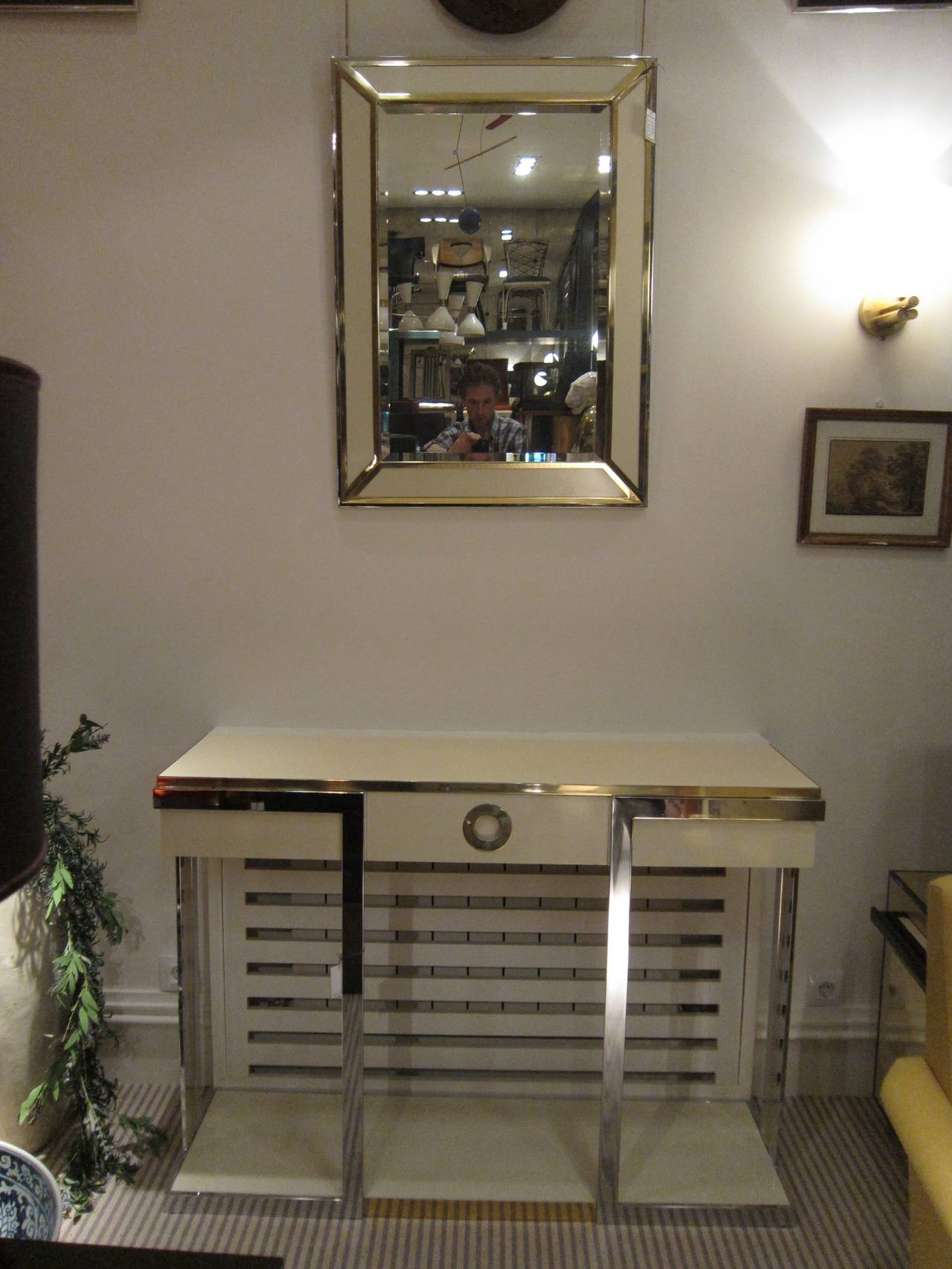 Late 20th Century Willy Rizzo for Sabot Production Steel and Lacquer Console and Mirror, 1970s For Sale