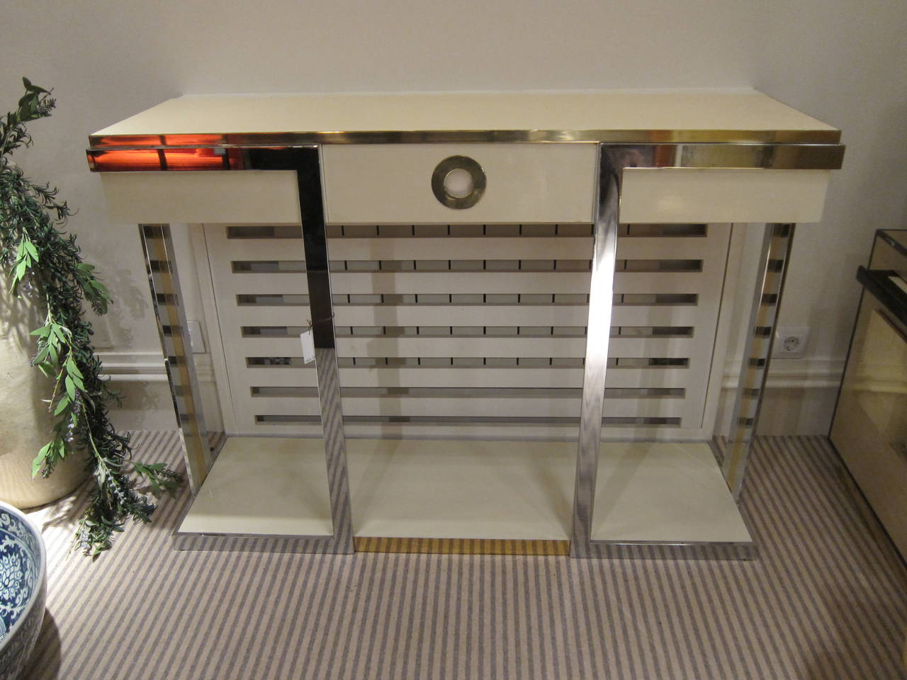 Willy Rizzo for Sabot Production Steel and Lacquer Console and Mirror, 1970s For Sale 2