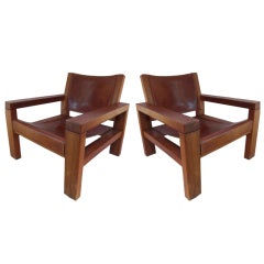 Pair of Mahogany and Leather Low Armchairs