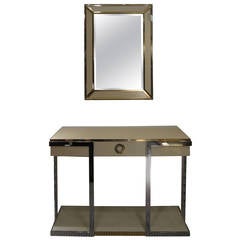 Willy Rizzo for Sabot Production Steel and Lacquer Console and Mirror, 1970s