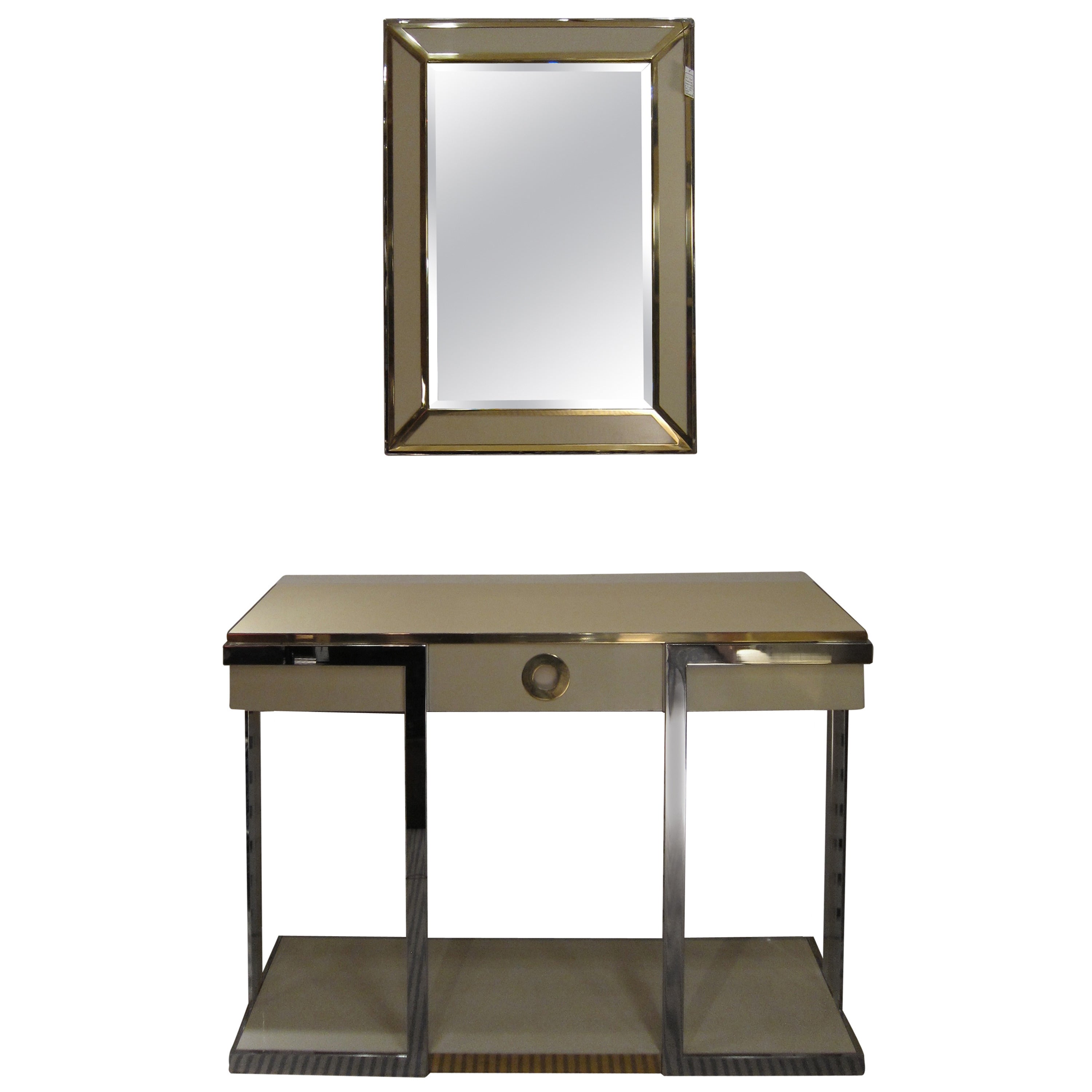 Willy Rizzo for Sabot Production Steel and Lacquer Console and Mirror, 1970s For Sale