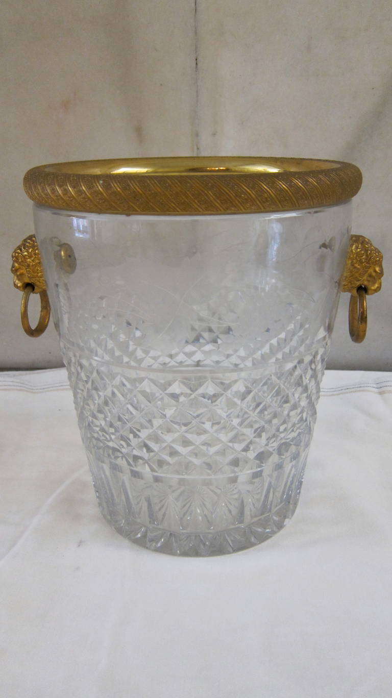 Saint Louis Glass and Gilded Brass Bucket