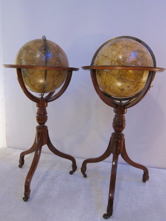 Pair of Scottish Parquet Celestial-Terrestrial Globes by Kirkwood