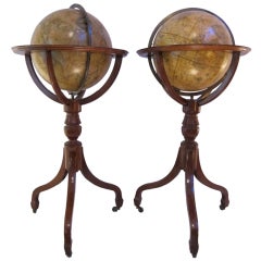 Pair of Scottish Parquet Celestial-Terrestrial Globes by Kirkwood