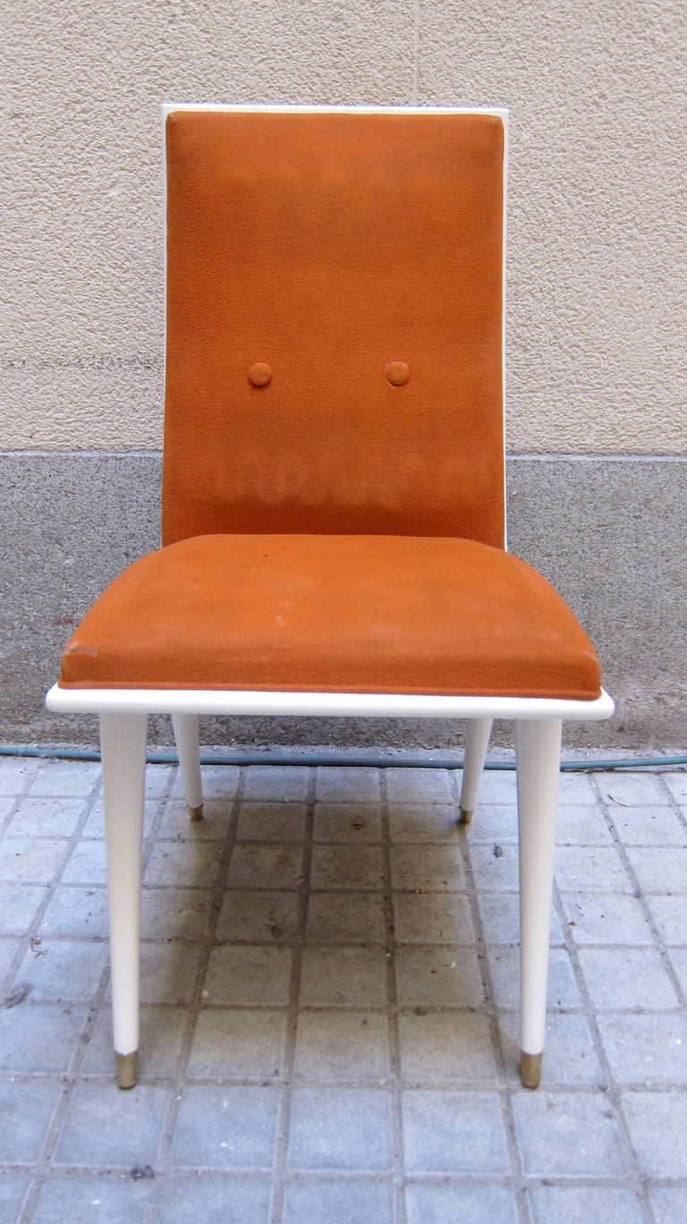 Four Ivory Lacquered Chairs, Nice Patina, Italy, 1960s In Good Condition For Sale In Madrid, ES
