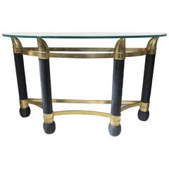 "Angolo Metal Art", Gilded Brass and Ebonised Wood Cane Console, Italy 1960
