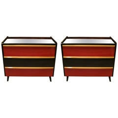 A pair of lacquered wood and glass top chest of drawers. France 60
