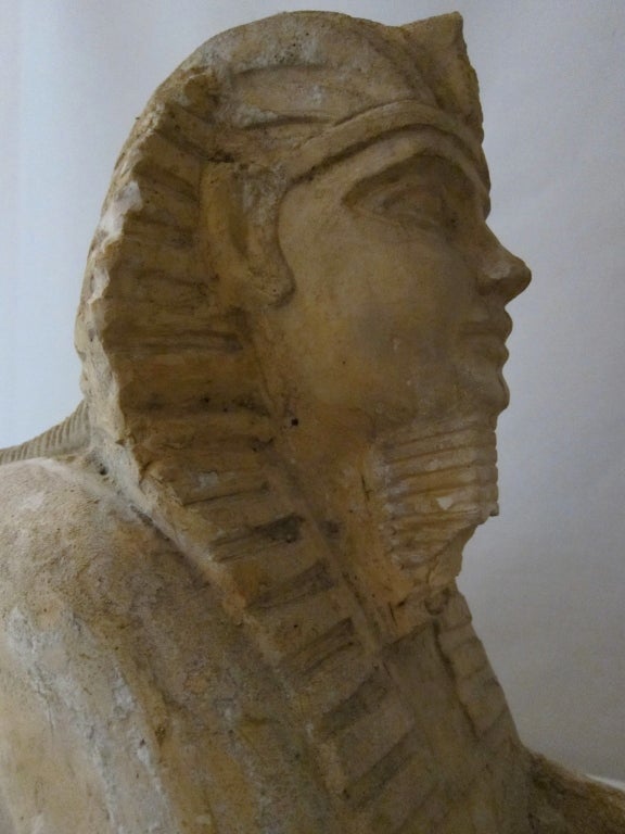 French XIXth century reconstituited stone Tutankamon reclined sfinge. For Sale