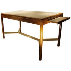 Fruit Wood, Parchment and Brass Writing Table, Italy 1950