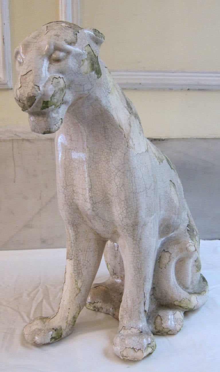 Glazed Ceramic Panther, France 1960