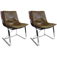 Pair of Chromed Steel and Lucite Chairs, Italy, 1970s
