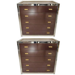Pair of Renato Zevi Chromed Steel, Brass and Lacquered Chest of Drawers