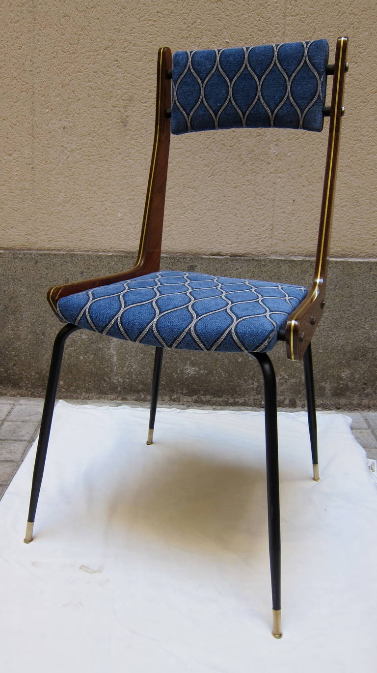 Sex chairs in rosewood and brass . Italy 60'