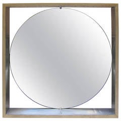 Round mirror in aluminum and parchment frame. Italy 60'