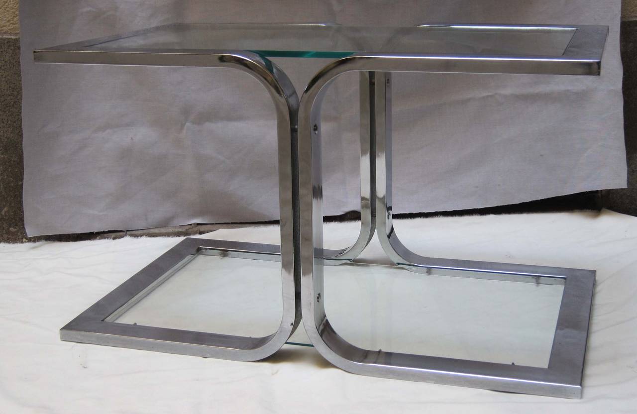 Chromed steel and glass coffee table. Italy 70'