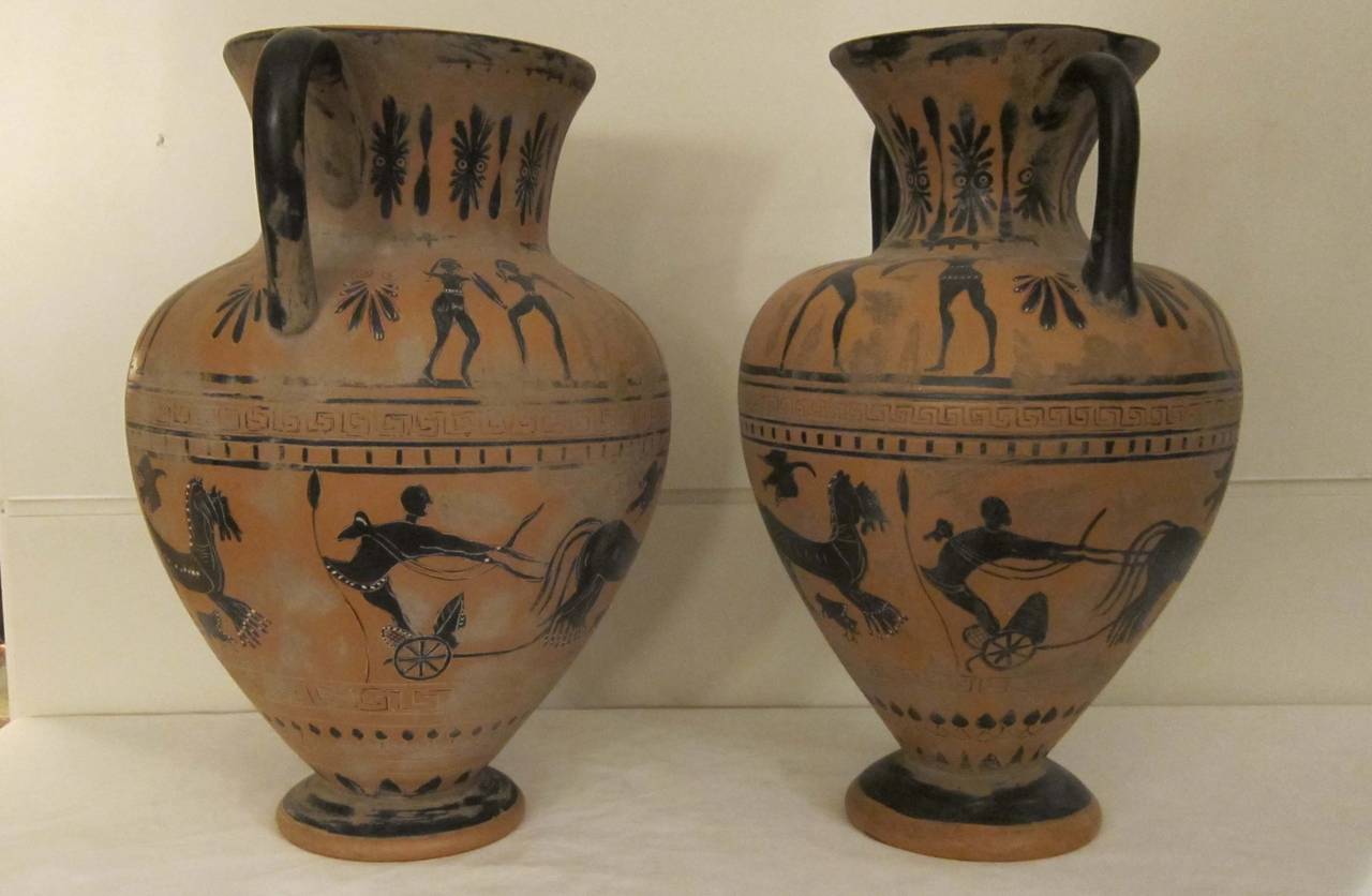 19th Century Pair of etruscan terracotta vases. Italy XIXth century