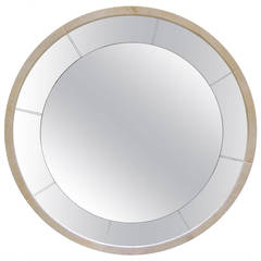 Parchment and frosted glass round mirror. Italy 60'
