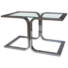 Chromed steel and glass coffee table. Italy 70'