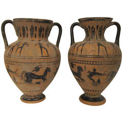 Pair of etruscan terracotta vases. Italy XIXth century