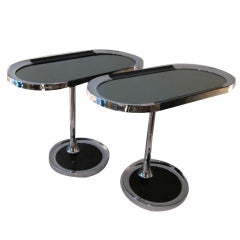 Pair Of Chromed Steel And Mirror Top Consoles.