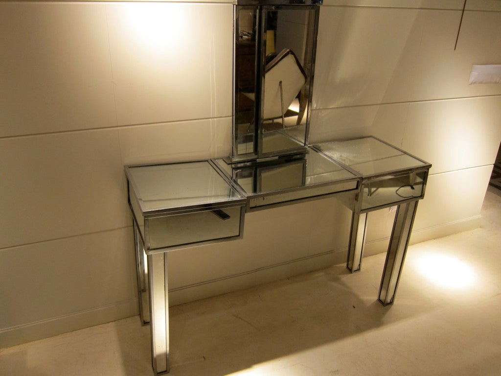 Chromed steel and mirrors French coiffeuse, Style of Jacques Adnet 3