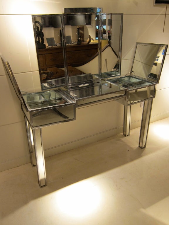 Chromed steel and mirrors French coiffeuse, Style of Jacques Adnet 4